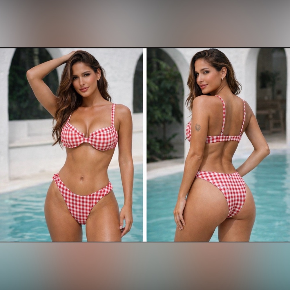 Berlook Two Piece RED White Push Up Bikini Swimsuit Size M NWT NEW W Bag